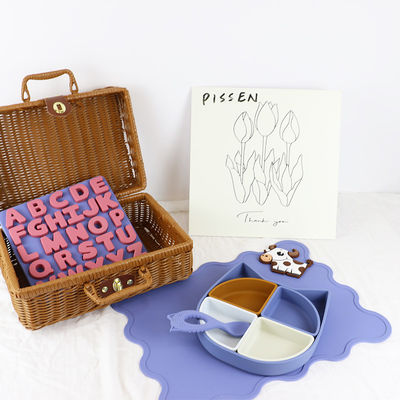 品質  Cat Shape Silicone Tableware Set , Silicone Divided Cat Plate Cat shape spoon  Non Toxic BPA Free 工場