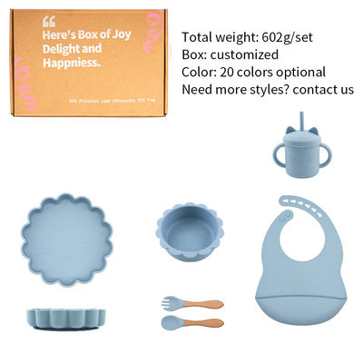モダンスタイル シリコン 食器セット, BPAフリー ベビー シリコン プレート ボウル カップ ビブ スプーン フォーク 給食セット