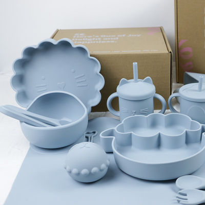 モダンスタイル シリコン 食器セット, BPAフリー ベビー シリコン プレート ボウル カップ ビブ スプーン フォーク 給食セット