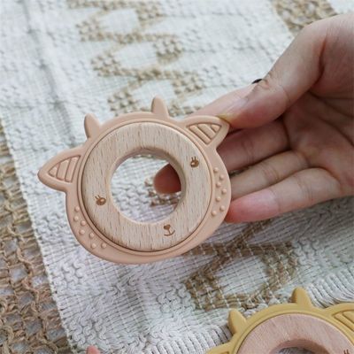 多機能シリコンベビー歯具 付着歯具 木製リング 動物のパターン