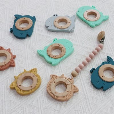 多機能シリコンベビー歯具 付着歯具 木製リング 動物のパターン