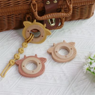 多機能シリコンベビー歯具 付着歯具 木製リング 動物のパターン