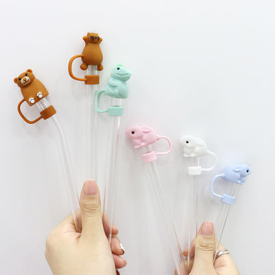 オーダーメイド シリコン 10mm ストローカバー 3D カートン 動物デザイン シリコン ストロー トッパー 帽子 カップ